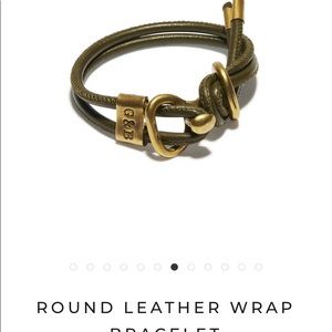 Giles & Brother Olive green leather wrap bracelet with brass hook closure